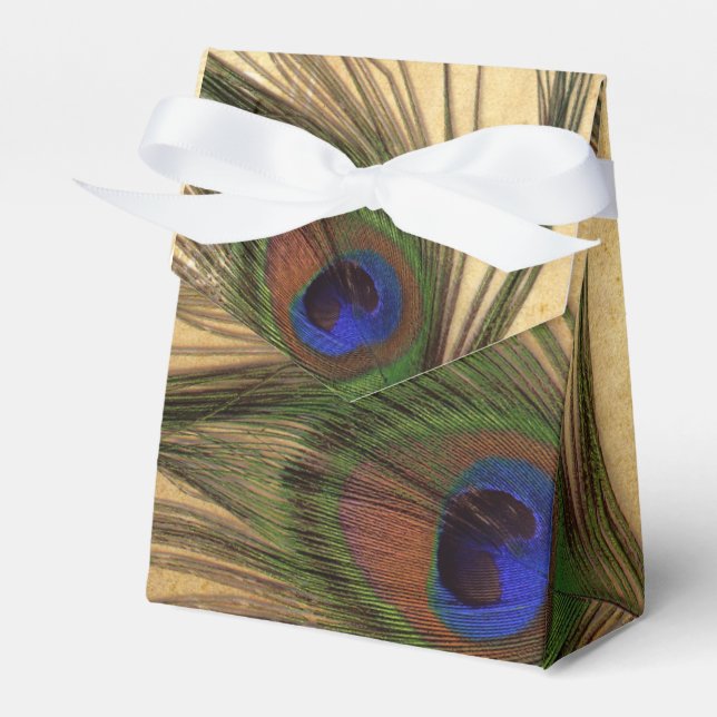 Rustic Peacock Feather wedding favour box (Front Side)