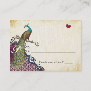 Rustic Peacock Navy Raspberry Damask Place Cards