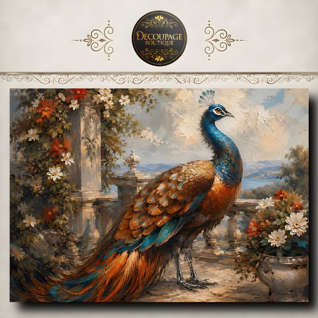 Rustic Peacock Terrace Decoupage Tissue Paper (Rustic Peacock Terrace Decoupage Tissue Paper)