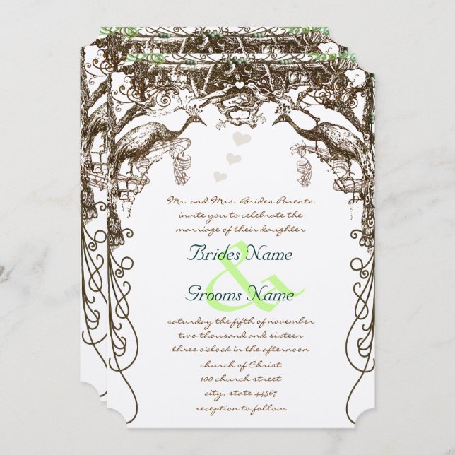 Rustic Peacock Vintage Love Birds Invitation (Front/Back)