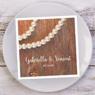 Rustic Pearls and Barn Wood Country Wedding Napkin