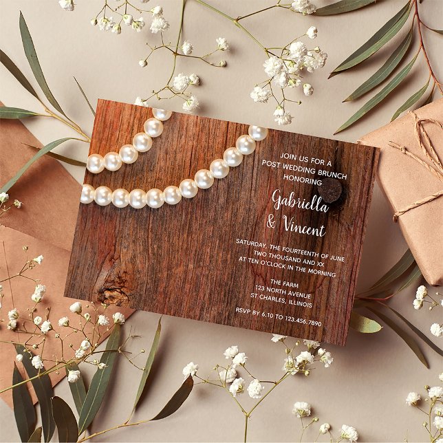 Rustic Pearls and Barn Wood Post Wedding Brunch Invitation (Creator Uploaded)