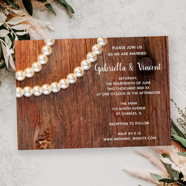 Rustic Pearls Barn Wood Country Wedding Invitation (Creator Uploaded)