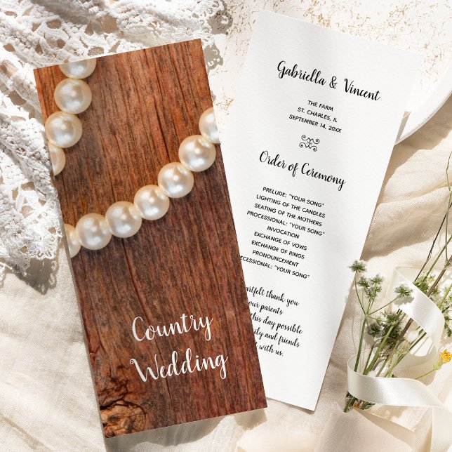 Rustic Pearls Barn Wood Country Wedding Programs Programme (Creator Uploaded)