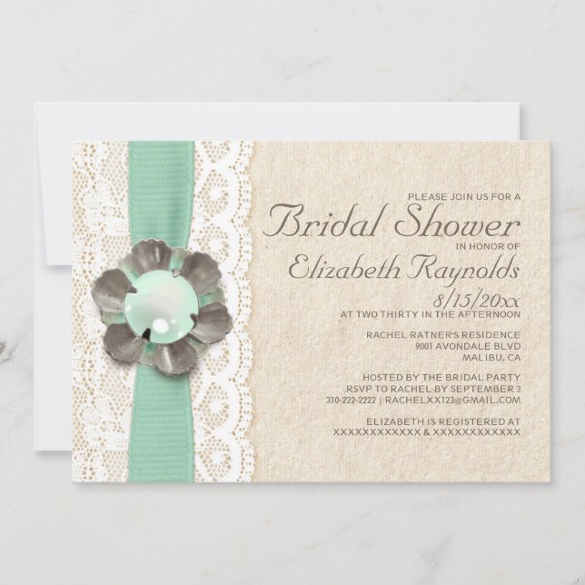 Rustic Pearls Bridal Shower Invitations (Front)