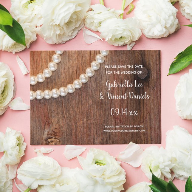 Rustic Pearls Country Barn Wedding Save the Date Invitation (Creator Uploaded)
