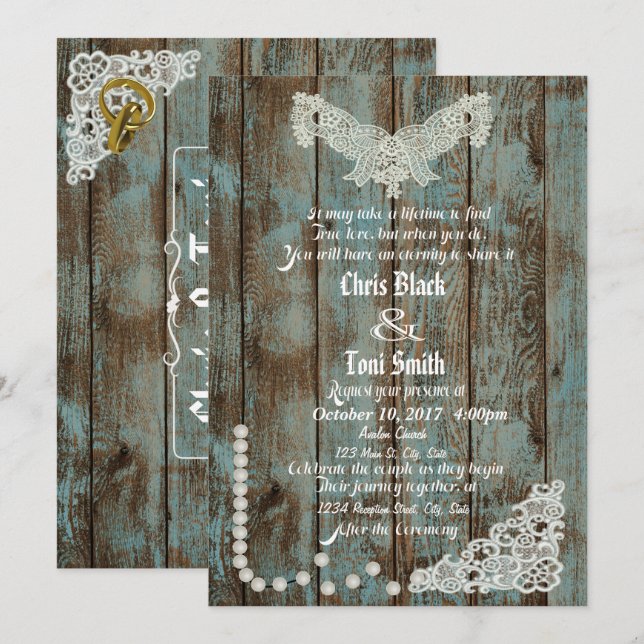 Rustic Pearls & Lace Wedding Invite (Front/Back)