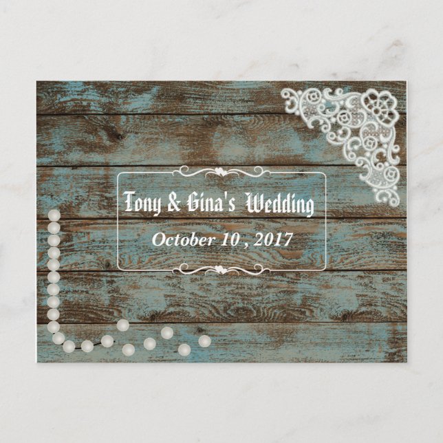 Rustic Pearls & Lace Wedding RSVP Invitation Postcard (Front)
