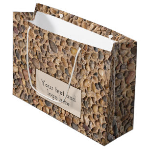 Rustic Pebble Stones Photo with Custom Text Large Gift Bag