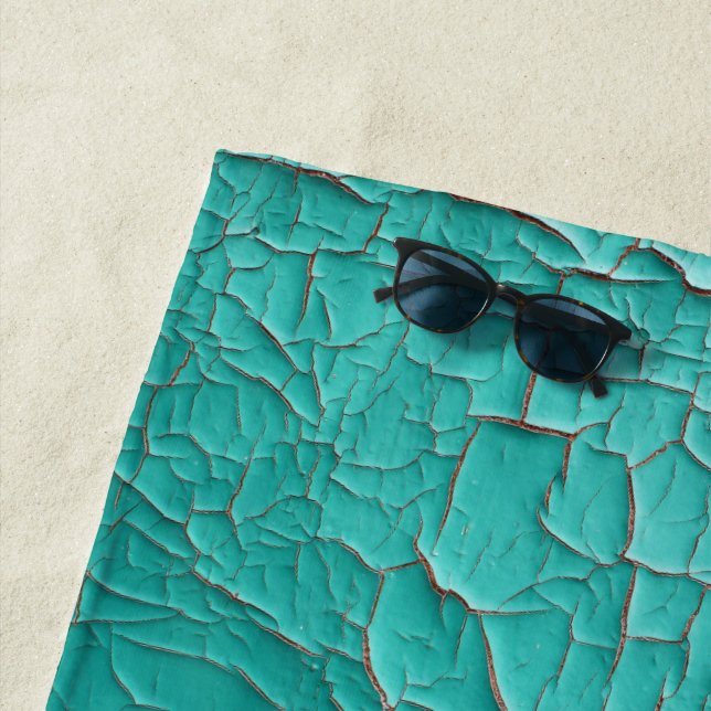 Rustic peeling paint turquoise blue green beach towel (In Situ)