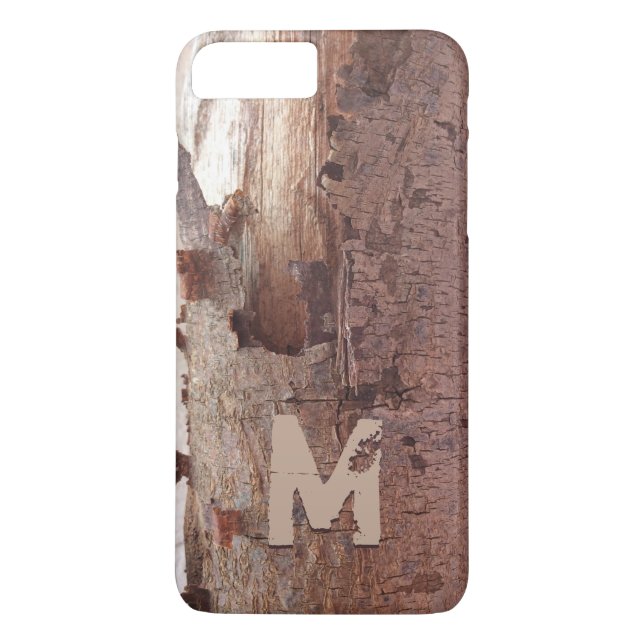 Rustic Peeling Wood Tree Bark Monogram Case-Mate iPhone Case (Back)
