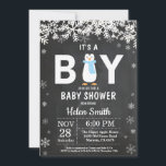 Rustic Penguin Winter Boy Baby Shower Invitation<br><div class="desc">Rustic Penguin Winter Boy Baby Shower Invitation. White Snowflake. Baby its cold outside Baby Shower invitation. Boy Baby Shower Invitation. Winter Holiday Baby Shower Invite. Chalkboard Background. Black and White. For further customisation,  please click the "Customise it" button and use our design tool to modify this template.</div>