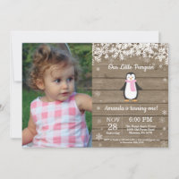Rustic Penguin Winter Girl Birthday Photo