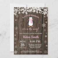 Rustic Penguin Winter Snowflake Girl Baby Shower