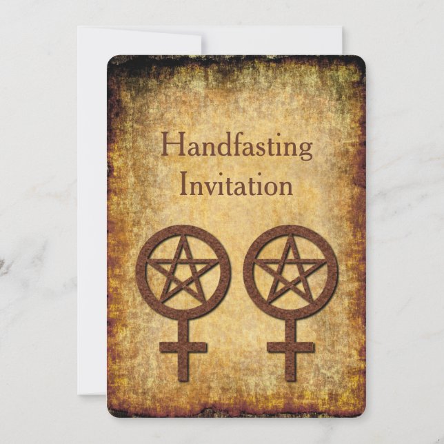 Rustic Pentacles Lesbian Handfasting Invitation (Back)