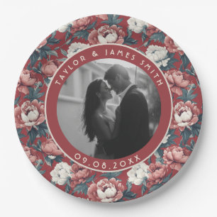 Rustic Peonies Accent Forest Wedding Program Paper Plate