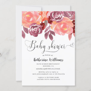 rustic peonies baby shower invitation