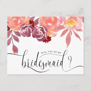 Rustic Peonies Bridesmaid Invitation Postcard
