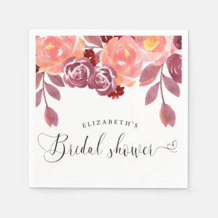 rustic peonies elegant script bridal shower napkin