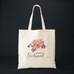 rustic peonies elegant script bridesmaid Tote Bag<br><div class="desc">Our "rustic peonies" collection features watercolor peonies in beautiful fall colours with burgundy and dusty blush with matching foliage that complements well kraft background. You can opt for a light creme or white background and mix and match this collection as you like it. Elegant calligraphy script accentuates the overall look...</div>
