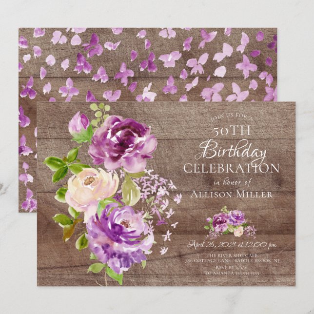 Rustic Peonies Floral Birthday  Invitation (Front/Back)