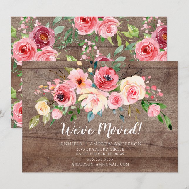 Rustic Peonies Floral Moving Announcement (Front/Back)