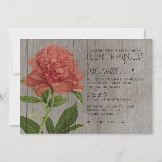Rustic Peonies Wedding Invitations (Front)