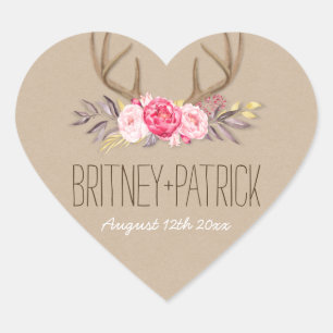 Rustic Peony & Deer Antler Wedding Favours Seals