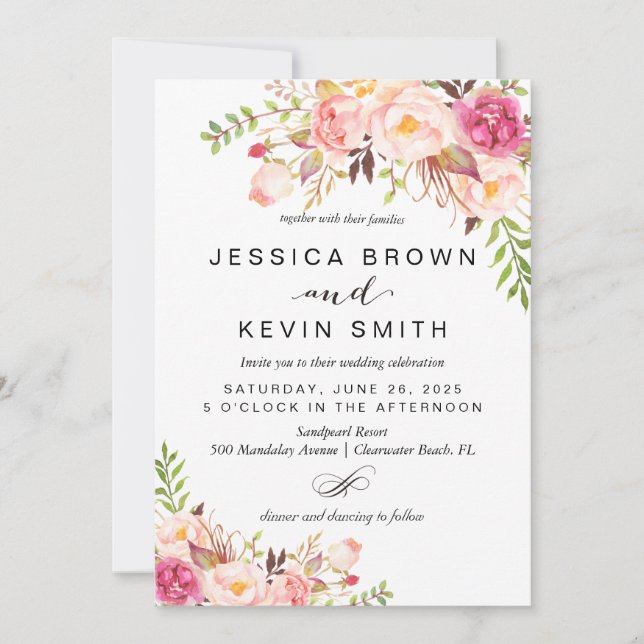 Rustic Peony floral Invitation (Front)