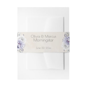 Rustic Peony Floral Lilac and Alabaster Invitation Belly Band