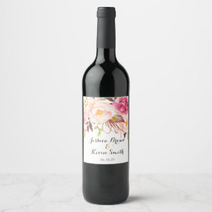 Rustic Peony Floral Personalised Wedding Wine Label