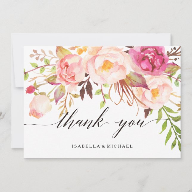 Rustic Peony Floral Wedding Thank You (Front)