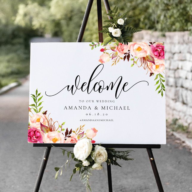 Rustic Peony Floral Welcome Wedding Sign (Creator Uploaded)