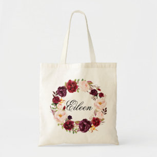 Rustic Peony Floral Wreath Wedding Welcome Tote Bag
