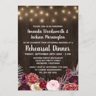 Rustic Peony Marsala Rehearsal Dinner Invitations