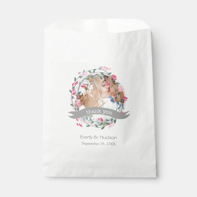 Rustic Peony Pink Folk Art Thank You Favour Bags (Front)