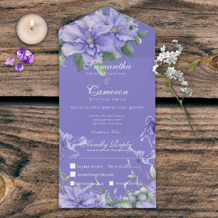 Rustic Peri Flowers & Butterfly Purple Dinner All In One Invitation