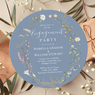 Rustic Periwinkle Boho Wildflower Engagement Party Invitation
