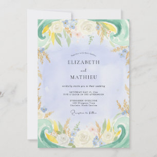 Rustic Periwinkle Lemon Painted Wedding Invitation