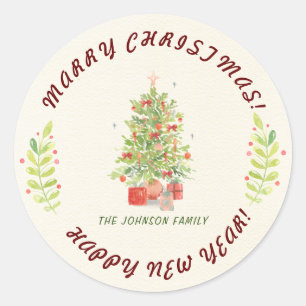 Rustic Personalise Greenery Christmas Classic Round Sticker