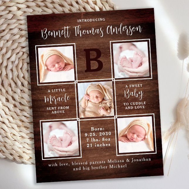 Rustic Personalised 5 Photo New Baby Announcement Postcard (Creator Uploaded)