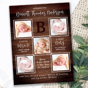 Rustic Personalised 5 Photo Newborn Baby Birth Announcement Postcard