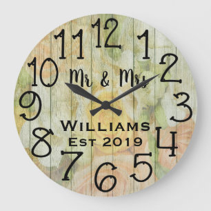 Rustic Personalised Antique Floral Wood Custom Large Clock