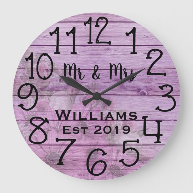 Rustic Personalised Antique Purple Wood Custom Large Clock (Front)