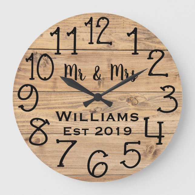 Rustic Personalised Brown Wood Custom Large Clock (Front)