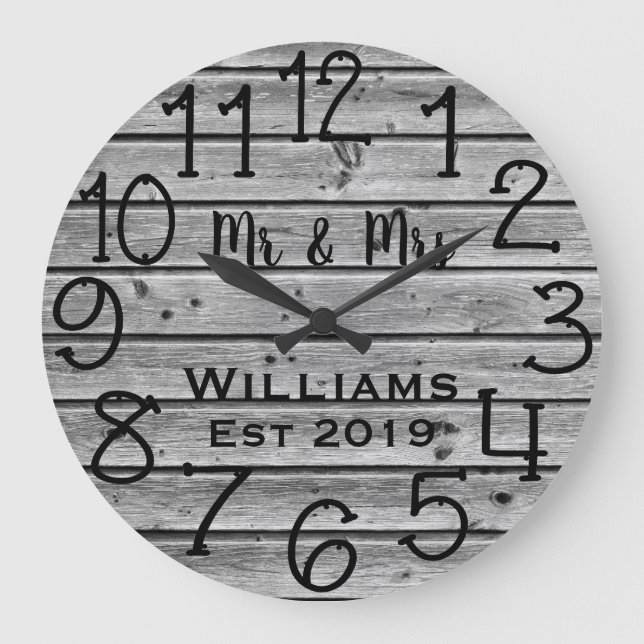 Rustic Personalised Brown Wood Custom Large Clock (Front)
