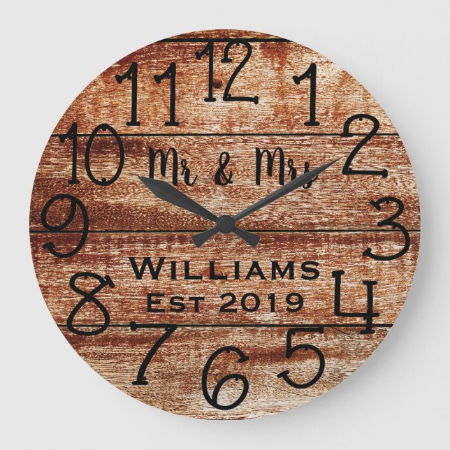 Rustic Personalised Brown Wood Custom Large Clock (Front)