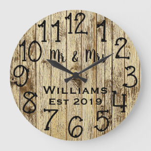 Rustic Personalised Brown Wood Custom Large Clock
