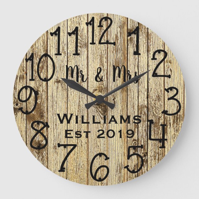 Rustic Personalised Brown Wood Custom Large Clock (Front)