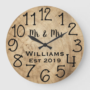 Rustic Personalised Brown Wood Custom Large Clock